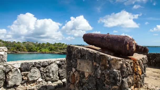 Pistola antigua en el timelapse castillo — Vídeos de Stock