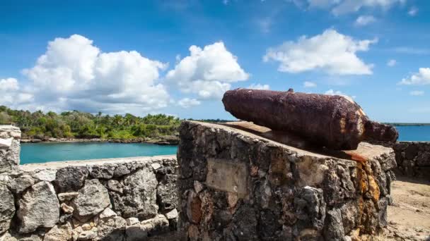 Pistola antigua en el timelapse castillo — Vídeos de Stock