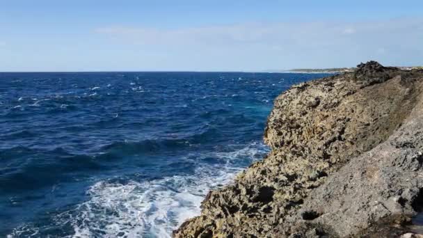 Salpicos de ondas oceânicas no recife — Vídeo de Stock