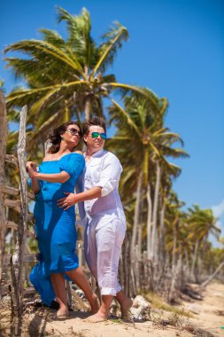 plaj çift romantik seyahat yürüyüş.