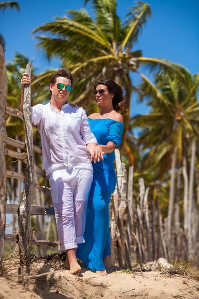 plaj çift romantik seyahat yürüyüş.