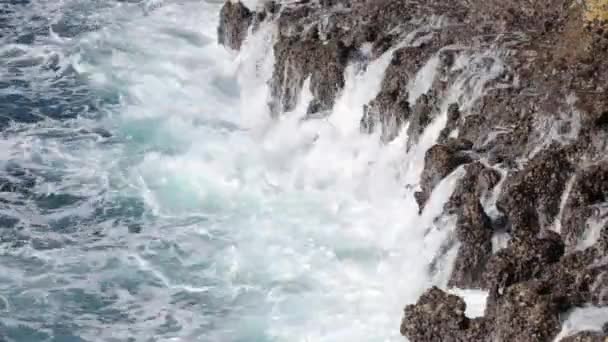 Salpicos de ondas oceânicas no recife — Vídeo de Stock