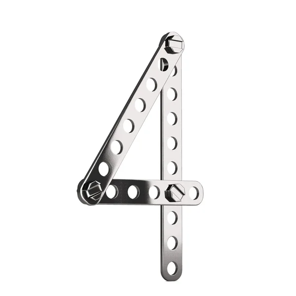 Number 4 made from metall construktor. 3d — Stock Fotó