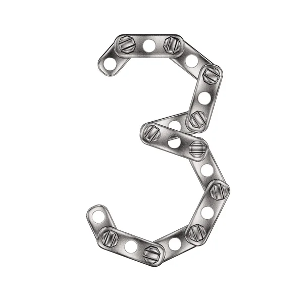 Number 3 made from metall construktor. — Stock Photo, Image