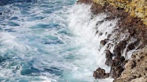 Salpicadura de ola oceánica en el video del arrecife — Vídeo de stock