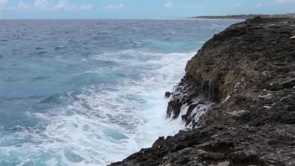 Salpicadura de ola oceánica en el video del arrecife — Vídeo de stock