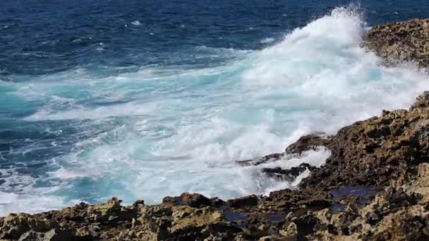 Oceano onda spruzzare sul video barriera corallina — Video Stock