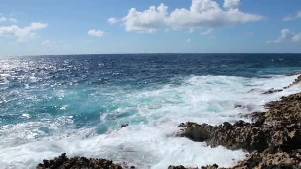 Salpicadura de ola oceánica en el video del arrecife — Vídeo de stock