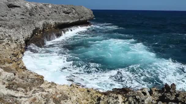 Salpicadura de ola oceánica en el video del arrecife — Vídeo de stock