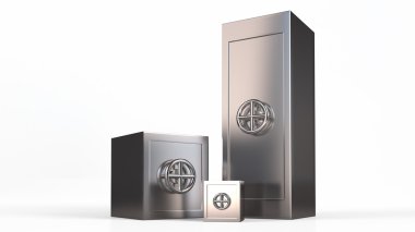 Three security metal safes near each other clipart