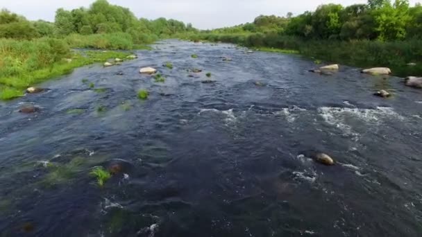 Luchtfoto: vliegen over rivier rapids — Stockvideo
