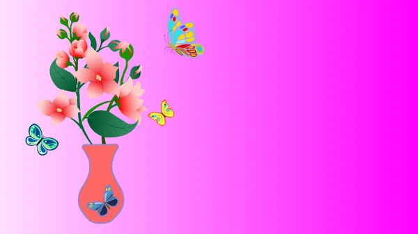 Букет Квітів Вазі Багато Метеликів — стоковий вектор