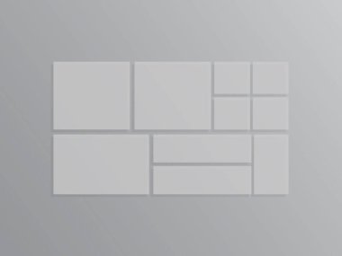 Koleje ait 9 karelik şablonlar fotoğraf parçaları, resim ya da illüstrasyon. Pano ve markalaşma sunumu. Poster çerçeve modelleme kolajı kavramı.