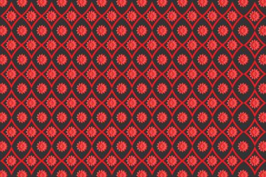 Gri arkaplan ve dokuda yalıtılmış kumaş kırmızı çiçekler. Soyut illüstrasyon kusursuz desen.