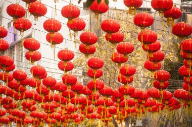 Kutlama için geleneksel Çin yeni yılı fenerler vardır.
