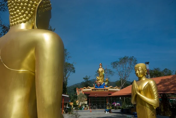 Venkovní zlatý Buddha v thajském chrámu. — Stock fotografie