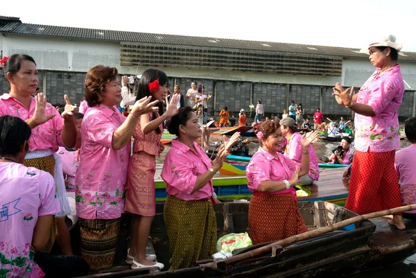 Group of peoples dancing from the boat on Rub Bua Festival,Thailand.