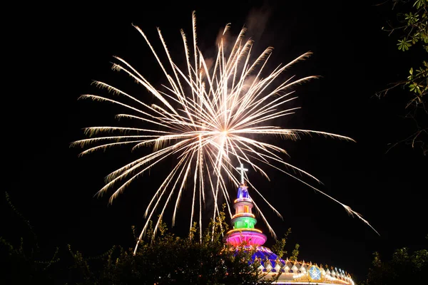 Sakon Nakhon Thailand Dezember 2018 Feuerwerk Bei Der Weihnachtsfeier Mit — Stockfoto