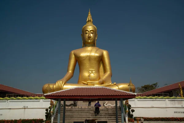 Grand Bouddha Assis Doré Plein Air Enchâssé Wat Bang Chak — Photo