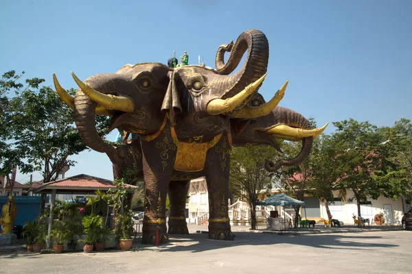 Stor Utomhus Staty Erawan Elefant Tre Väg Thailand — Stockfoto