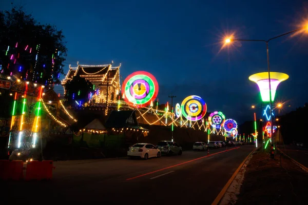 Ranong Thailand April 2021 Photo Night Festival Wat Saidang Wanaram — Stock Photo, Image