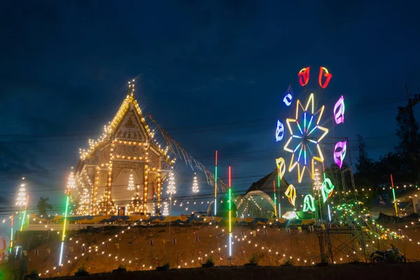 Photo Night Festival Wat Saidang Wanaram Thai Temple Colorful Neon — Stock Photo, Image