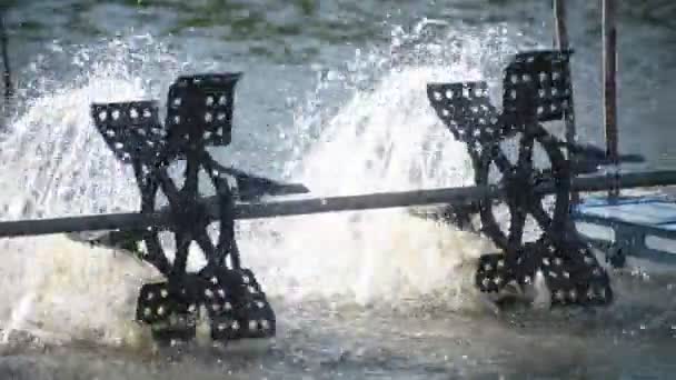Una Turbina Agua Utilizada Para Rotar Agua Estanque Acuicultura Con — Vídeos de Stock