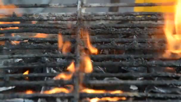 Stålgaller För Grillning Mat Brännbart Och Varmt Kol — Stockvideo