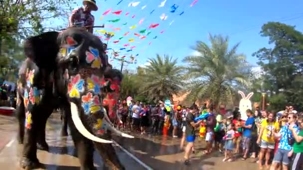 Ayutthaya Thaïlande Avril 2019 Mahout Son Éléphant Éclaboussent Eau Façon — Video