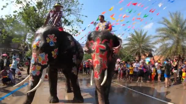 Ayutthaya Thailand Apriland 2019 Mahout Jeho Slon Hravě Cákají Vodu — Stock video