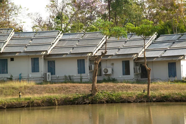 Panneaux Solaires Photovoltaïques Énergie Solaire Temps Chaud Augmente Production Énergie — Photo