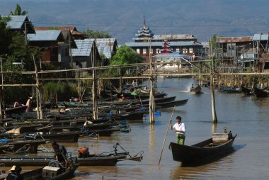 Daily life in canal near Inle lake,Myanmar.