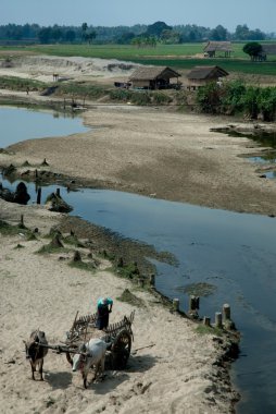 Kum sepeti nehir yakınında taşımak .