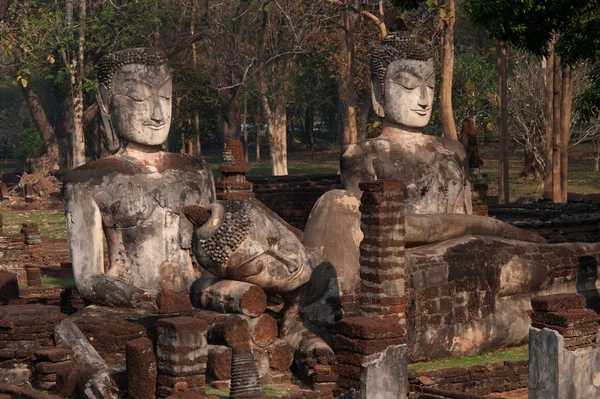 Grupo de Budas en el parque histórico de Khamphaengphet en Tailandia  . — Foto de Stock