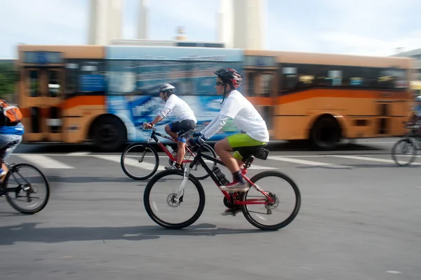 Group of Cyclist in Car Free Day,Bangkok,Thailand. — Stock Photo, Image