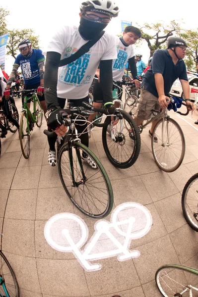 Group of Cyclist in Car Free Day,Bangkok,Thailand. — Stock Photo, Image