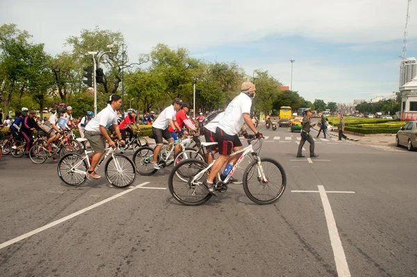 Group of bicycles in Car Free Day,Bangkok,Thailand. — Stock Photo, Image