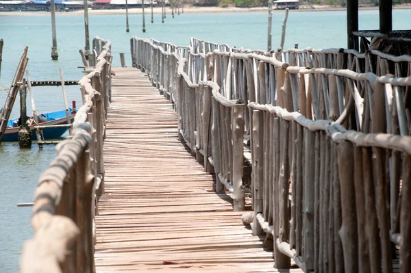 The traditional wooden  long bridge over the sea,Thailand. — Stock Photo, Image