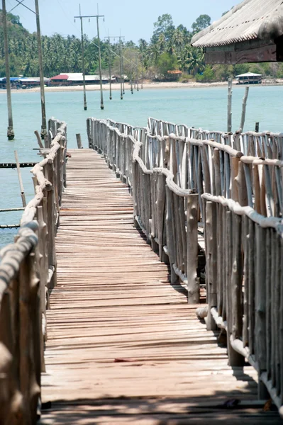 The traditional wooden  long bridge over the sea,Thailand. — Stock Photo, Image