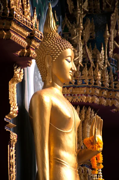 タイでタイの寺院の教会の仏の前に立っています。. — ストック写真
