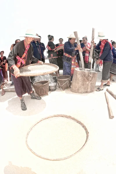 Phutai minoría mujer aventando arroz. —  Fotos de Stock