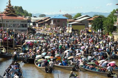 Traffic jam in Phaung Daw Oo Pagoda festival,Myanmar.