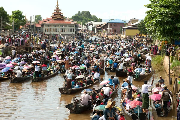 Traffic jam in Phaung Daw Oo Pagoda festival,Myanmar.