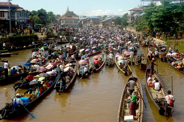 Traffic jam in Phaung Daw Oo Pagoda festival,Myanmar.