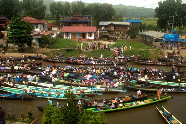 Traffic jam in Phaung Daw Oo Pagoda festival,Myanmar.