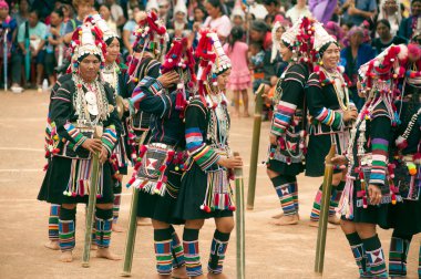 Hill tribe dancing in Akha Swing Festival.