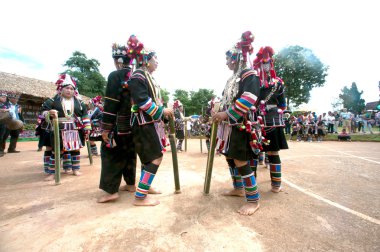 Hill tribe dancing in Akha Swing Festival.