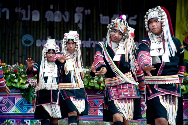 Hügelstamm tanzt beim Akha-Swingfestival. — Stockfoto