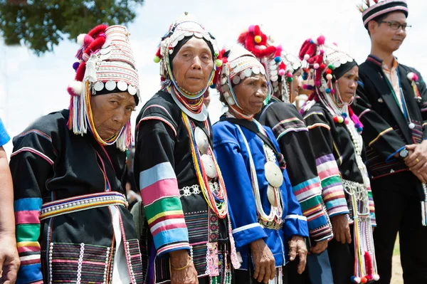 Row of senior Akha hill tribe. Stock Picture