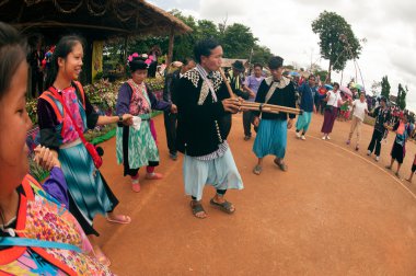 Mein hill tribe traditional dancing in Thailand.